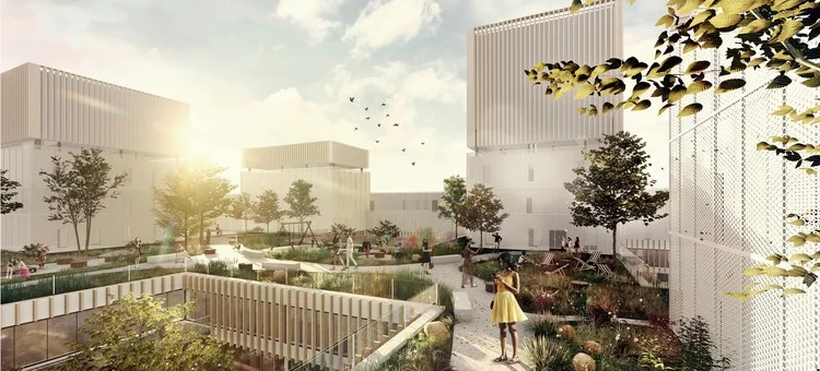 Estudantes de arquitetura em equipe, discutindo um projeto para concurso