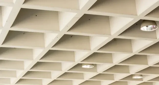 Laje nervurada com as nervuras aparentes após a remoção das cubetas, criando um efeito estético valorizado.