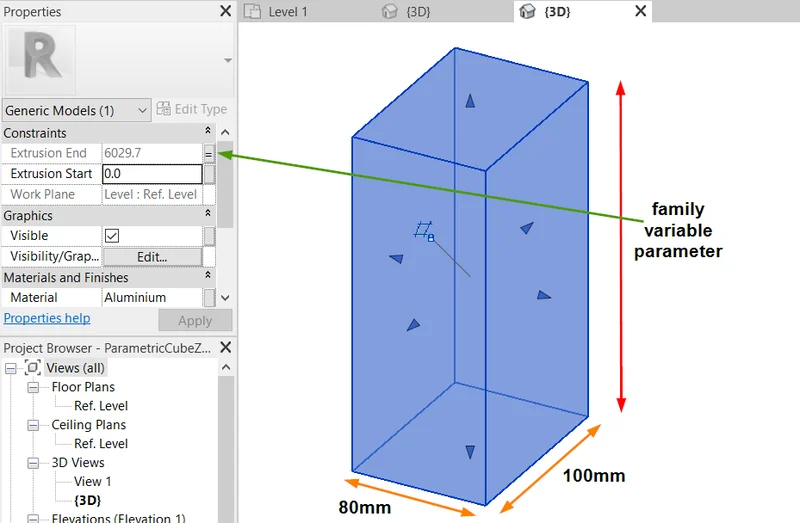 Modelagem e parâmetros de uma família paramétrica no Revit